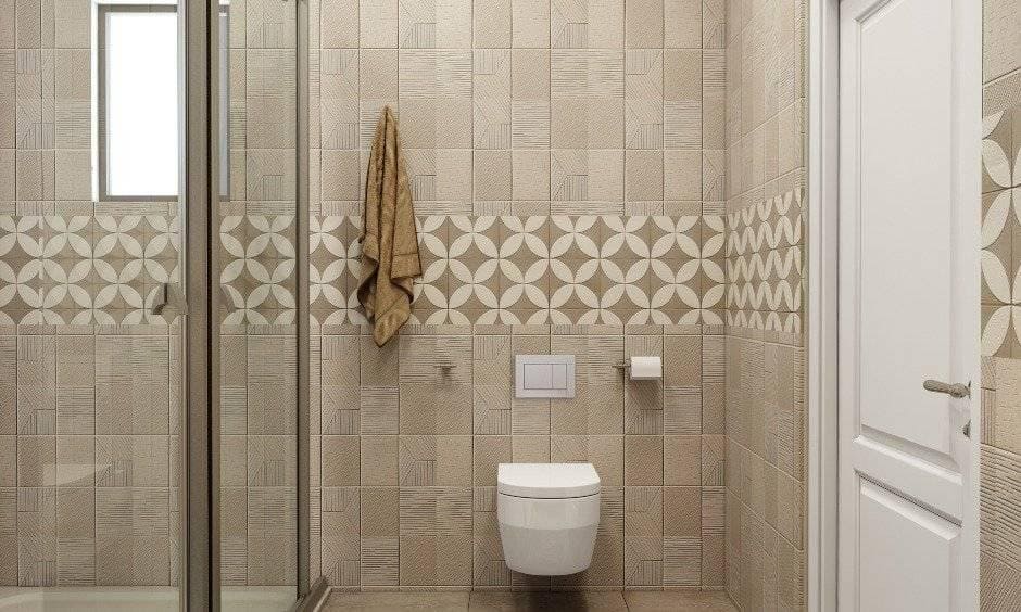 1bhk house design with luxurious bathroom with glass partition