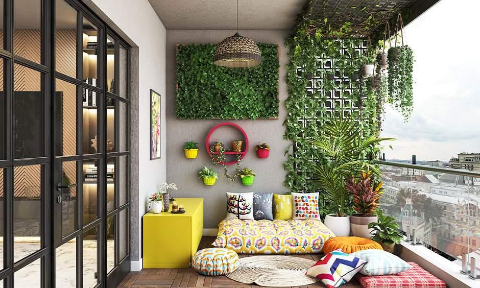 Vastu-friendly green balcony design for north or east direction, enhancing natural harmony.