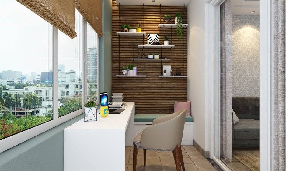 Balcony design with cosy work from home setup