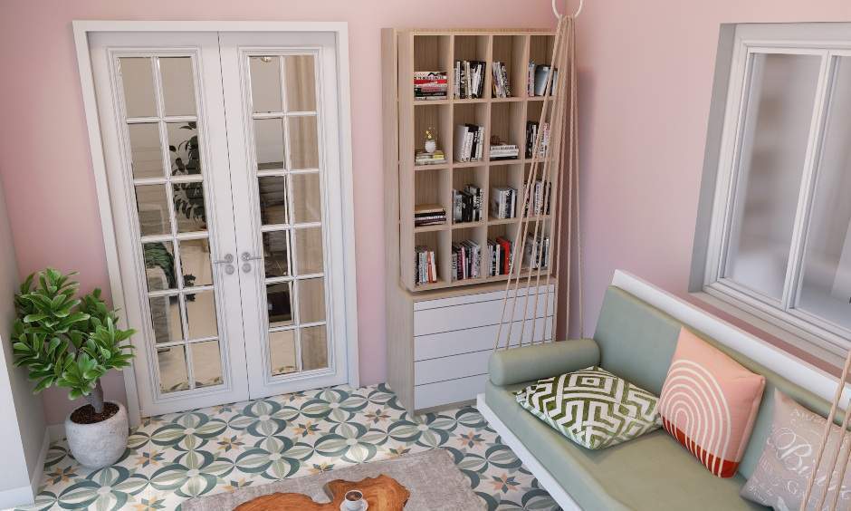 Balcony interior with modern coffee table for a contemporary, organic appeal