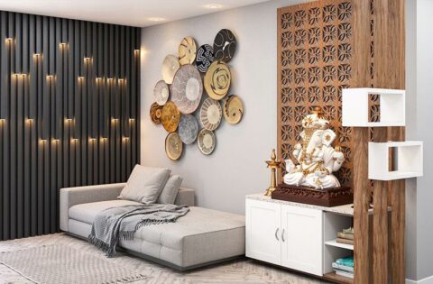 Chic floor-to-ceiling bamboo installation adds modern elegance and warmth to a contemporary hallway