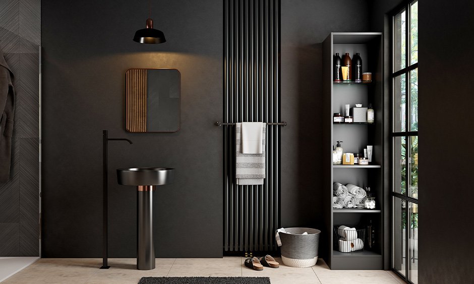Bathroom storage with free standing bathroom cabinets offer ample storage space and flexibility for movement