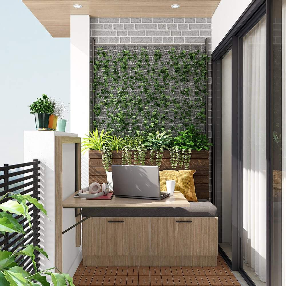 Best interior designers in Navi Mumbai designed a foldable workstation with storage bench