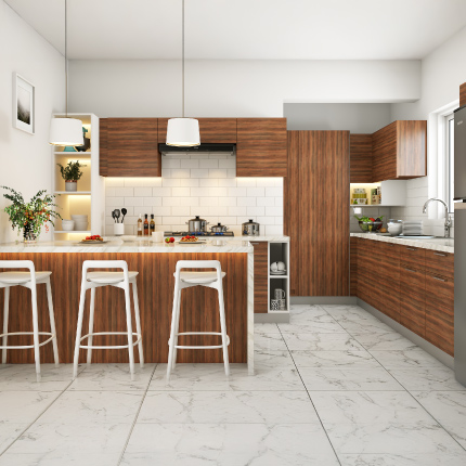 Best modular kitchen in Coimbatore in a modern style with a breakfast counter