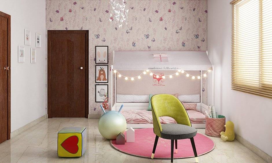 Pink and white kids floor bed with lights are safe and allow free movement.