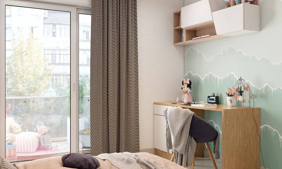 3bhk home, A corner study table with a floating bookshelf in the kids' bedroom looks gorgeous