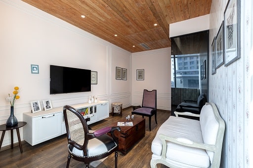 Interior Design Studio Living Room With Sofa TV Unit Centre Table at Hyderabad.