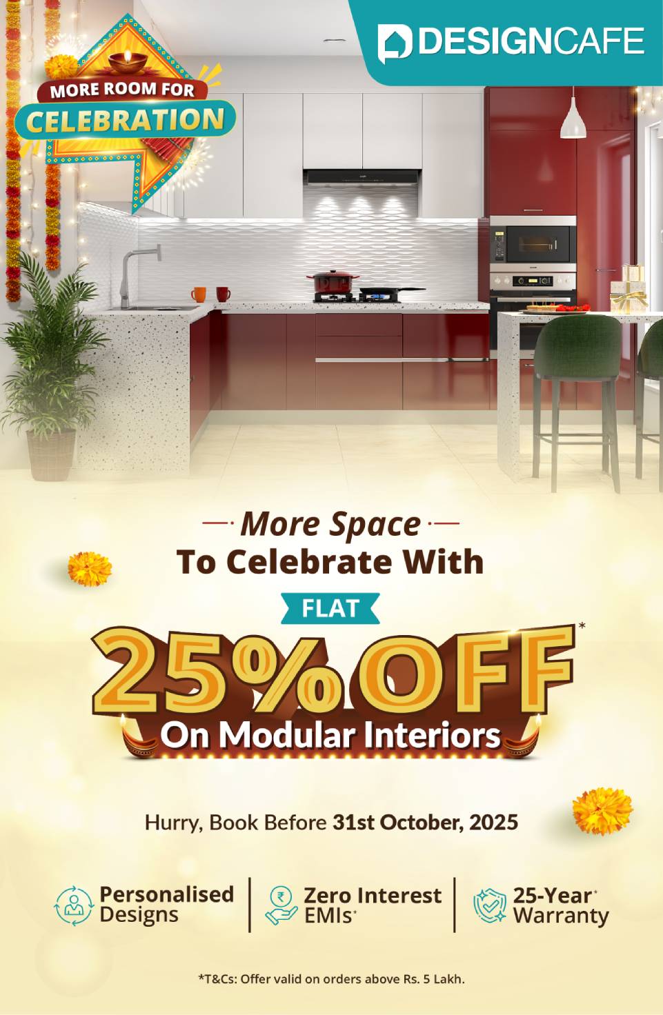 DesignCafe Freedom Special Offer: 25% OFF on Home Interiors.