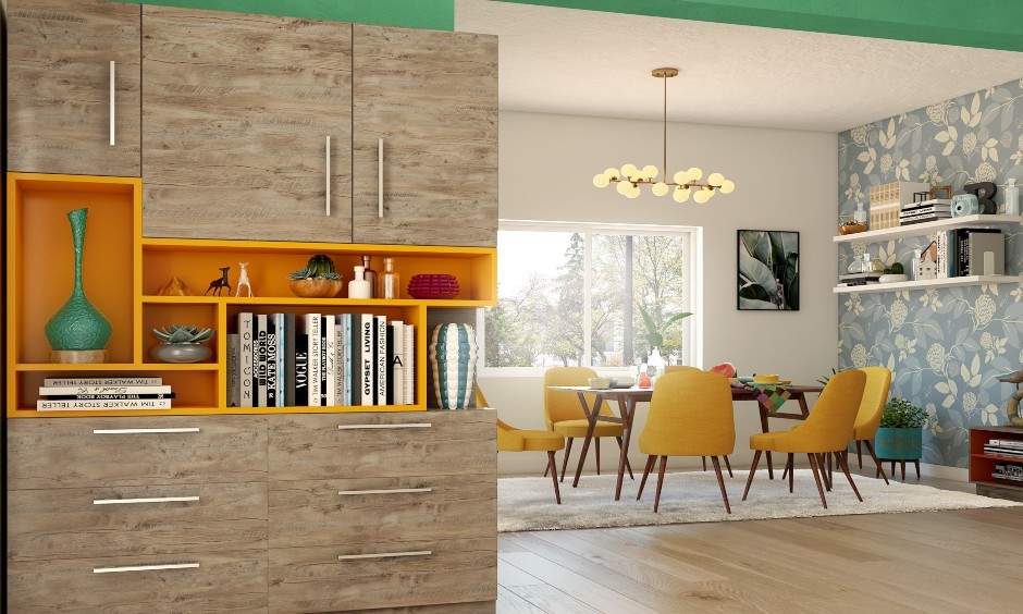 Dining room interior design with fun, unconventional and colourful in appeal