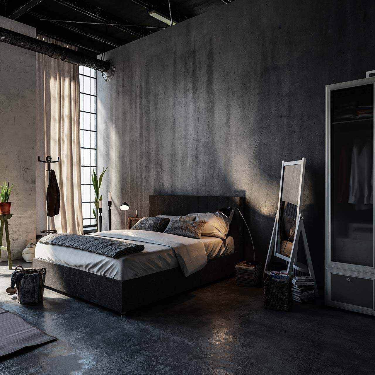 fabulous flooring idea for industrial style bedroom design
