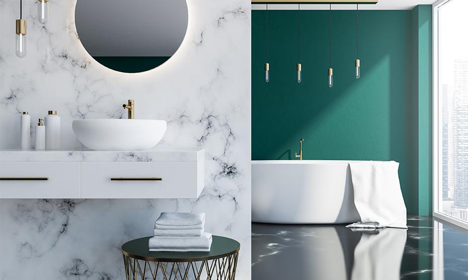 Dark green wall tiles colour combination for a luxurious look