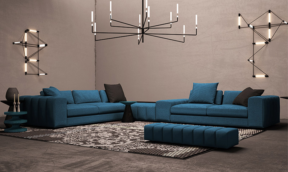 Airforce blue and grey living room to add a formal vibe to the space