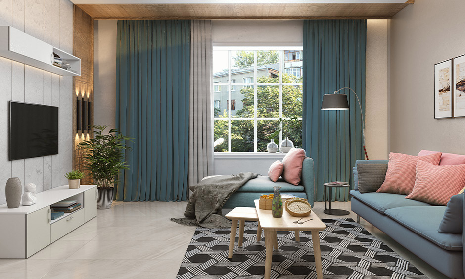 Grey and teal blue living room to add a contemporary feel to the space