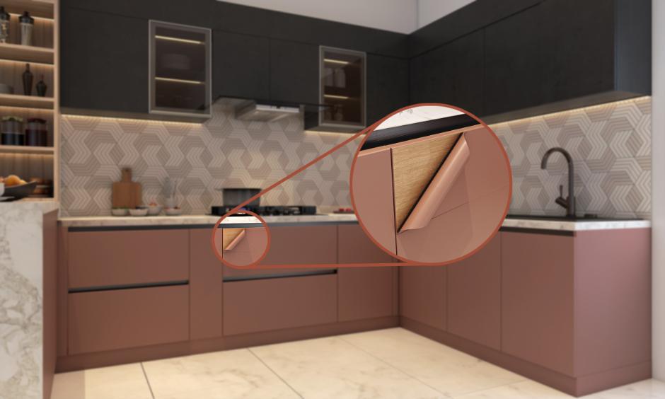 HDHMR sheet kitchen cabinet with board detail shown in a close-up view