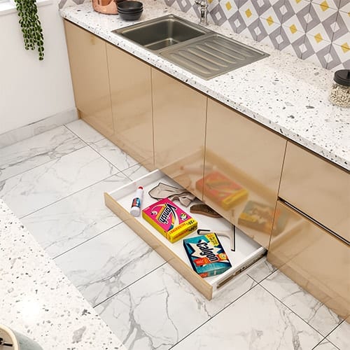 Home interior designer in Surat created a skirting drawer that utilizes the dead space