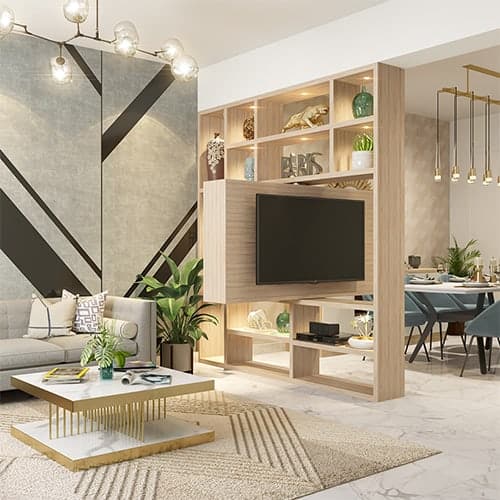 Innovative interior designers in Ahmedabad designed a swivel TV unit