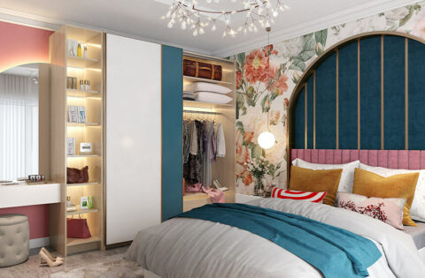 Interior design trends in Mumbai featuring textured wardrobes, rustic furniture, and nature-inspired accents