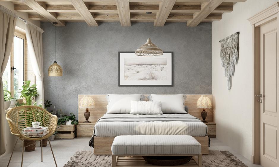 Earthy japandi bedroom decor trend which exudes warmth into the space