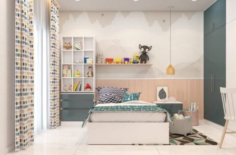 Kids' room Vastu with organised furniture, natural light, and elements promoting growth and well-being.