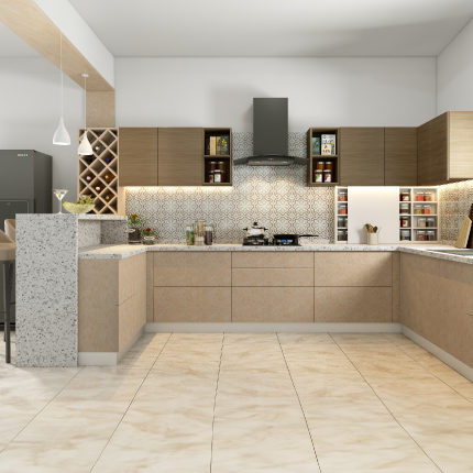 Modern U-shaped kitchen interior design in Chennai Tamil Nadu