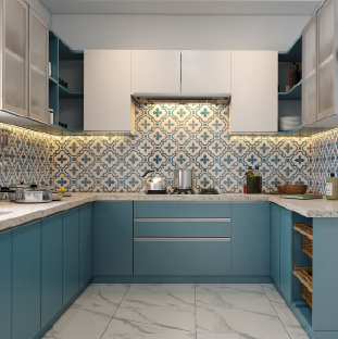 Modern U-shaped kitchen interior design in Gurgaon
