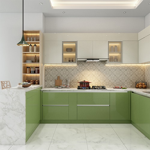 Kitchen interior design in Vadodara with a breakfast counter