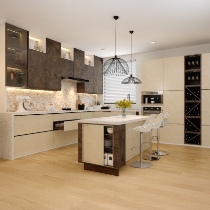Modern kitchen island design for luxury homes in Navi Mumbai