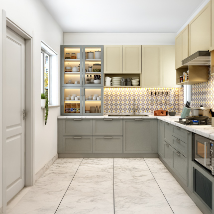 L shaped modular kitchen design for apartments in Chennai Anna Nagar