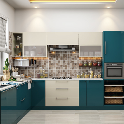 L shaped modular kitchen design for apartments in Hyderabad Secunderabad