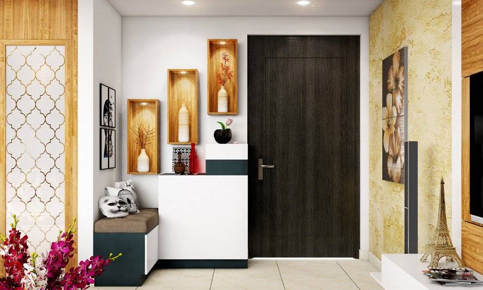 L-shape shoe rack with seat in dual tone