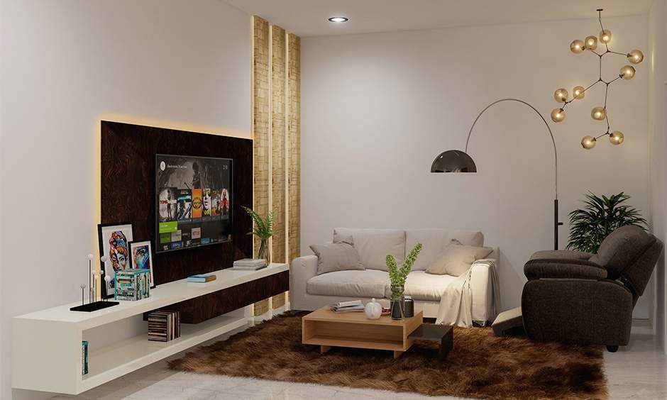 Small living room interior design by using layered lighting 