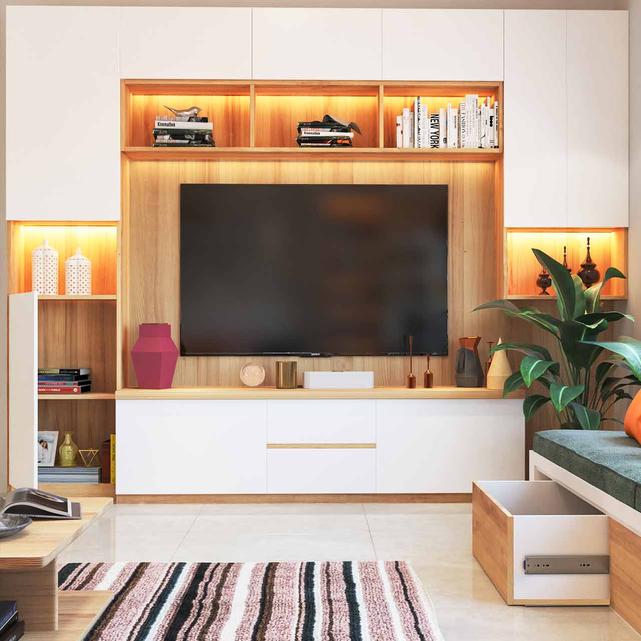 Living room cabinet furniture in white laminate finish