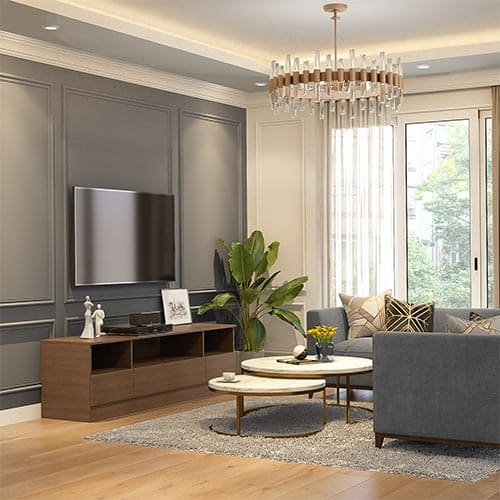 Luxury interior designers in Ahmedabad designed a living room with low lying tv unit