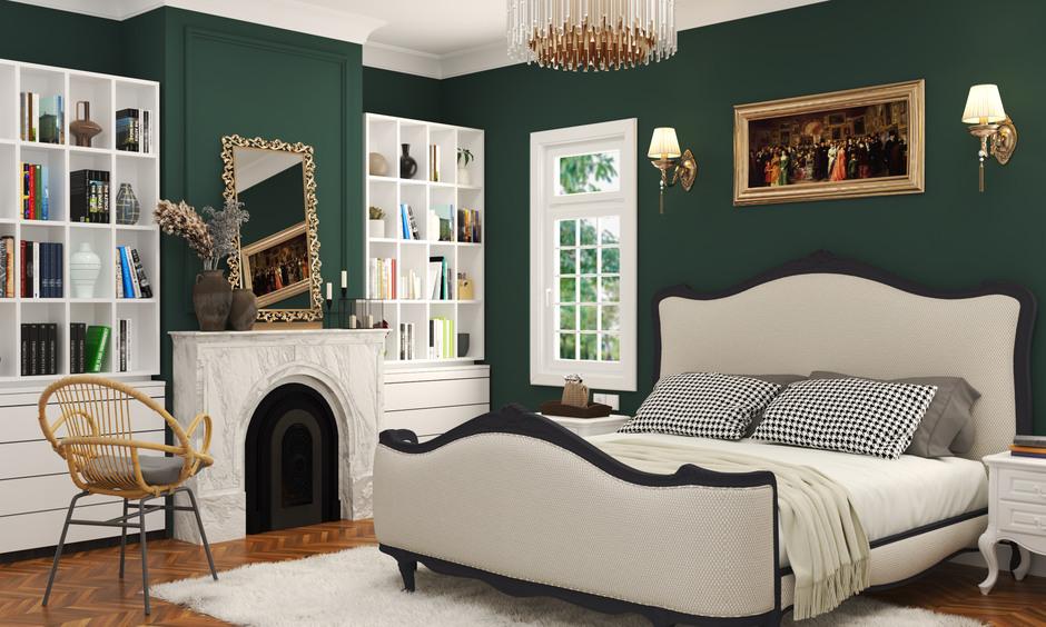 Luxury odd-shaped bedroom interior design, which is traditional yet functional