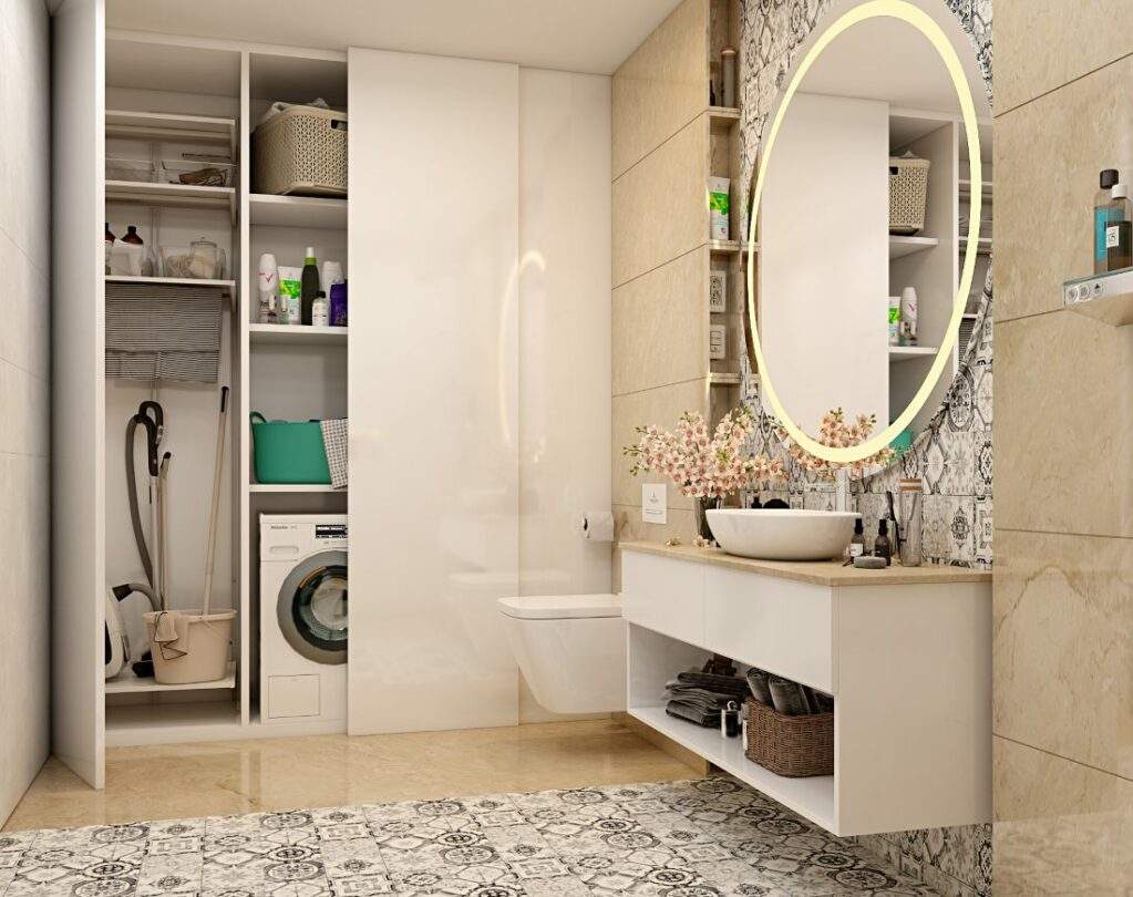 Master bathroom with space saving storage to make a beautiful maser bathroom design