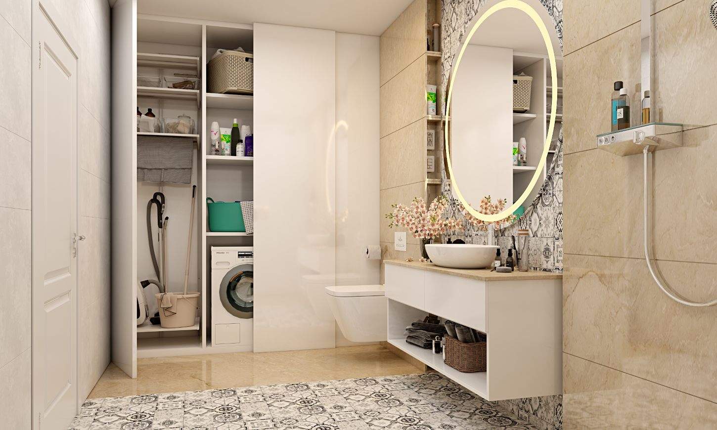 Master bathroom with space saving storage to make a beautiful maser bathroom design