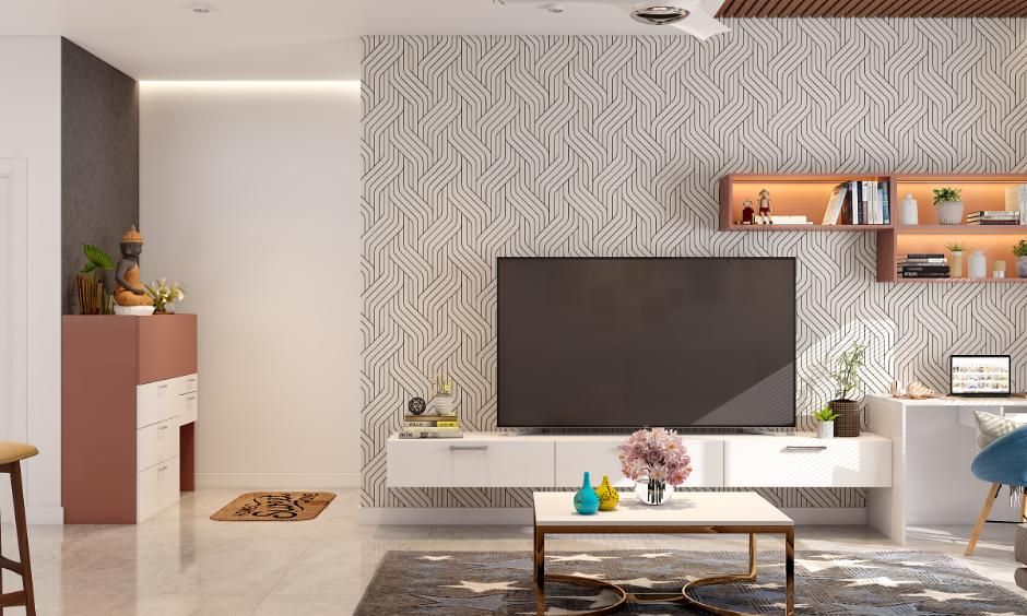 Minimalist living room uses neutral colours, functional furniture, and natural light for a calm, clutter-free space.