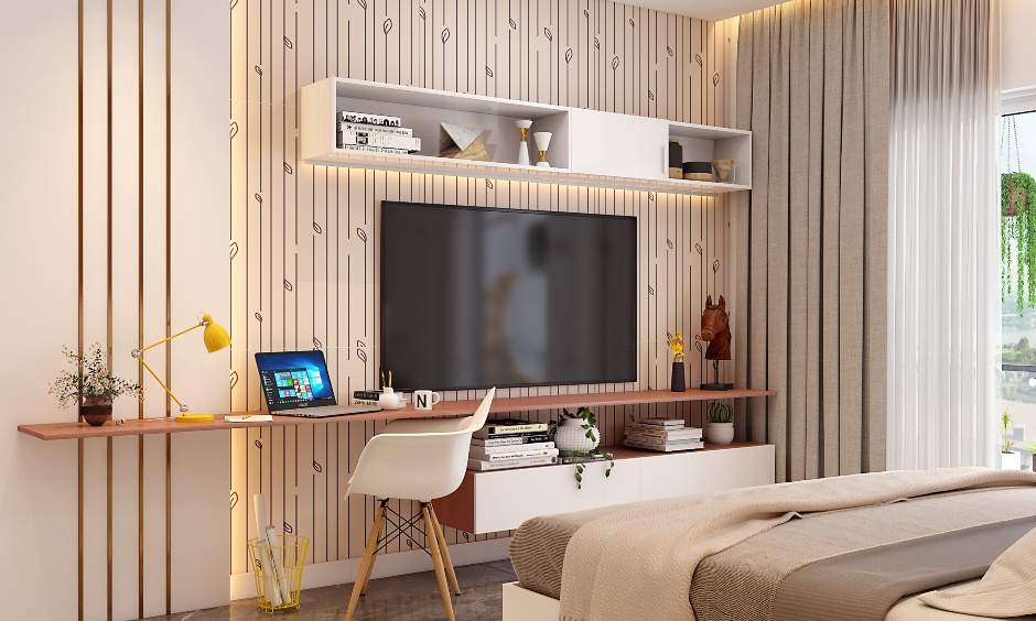 Modern bedroom design with tv cum study unit