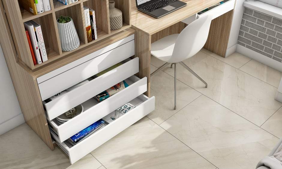 Modern small home office with an array of drawers brings a clutter-free arrangement