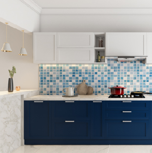 Modular kitchen in Ahmedabad, Gujarat featuring a straight-line layout for compact homes