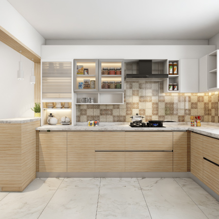 Modular kitchen design cost in Mumbai for veneer finish starts at ₹4 Lakhs