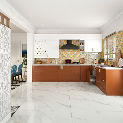 Modern L-shaped kitchen by modular kitchen designers in Bangalore