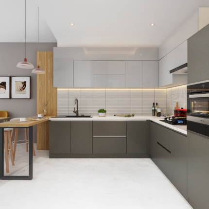 Modular kitchen in Hyderabad, Telanagana with L-shaped layout