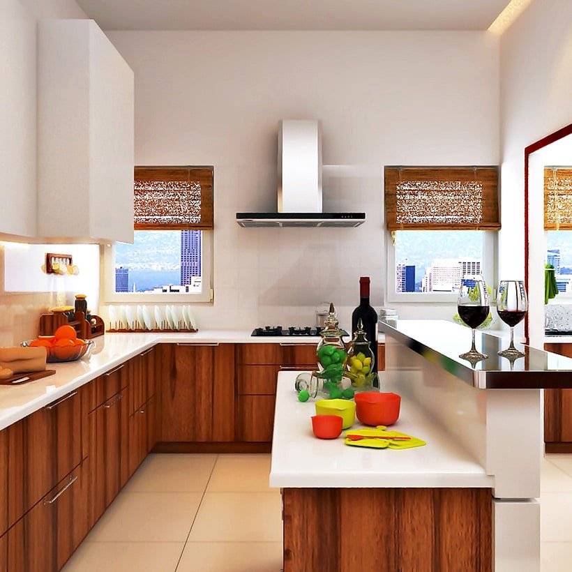 Multi-level kitchen island interior designs with kitchen counter and bar counter for small kitchen