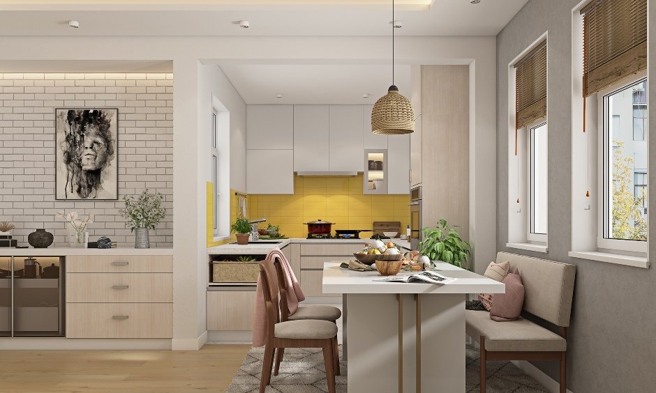 A simple dining table design in a neutral colour creates a clean, timeless look