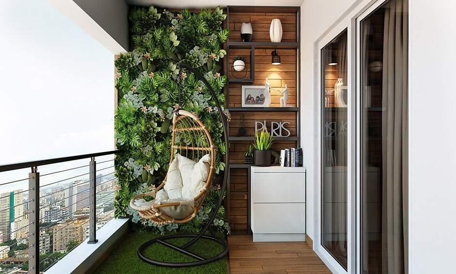 Vertical plant wall frame for compact Vastu-friendly balcony