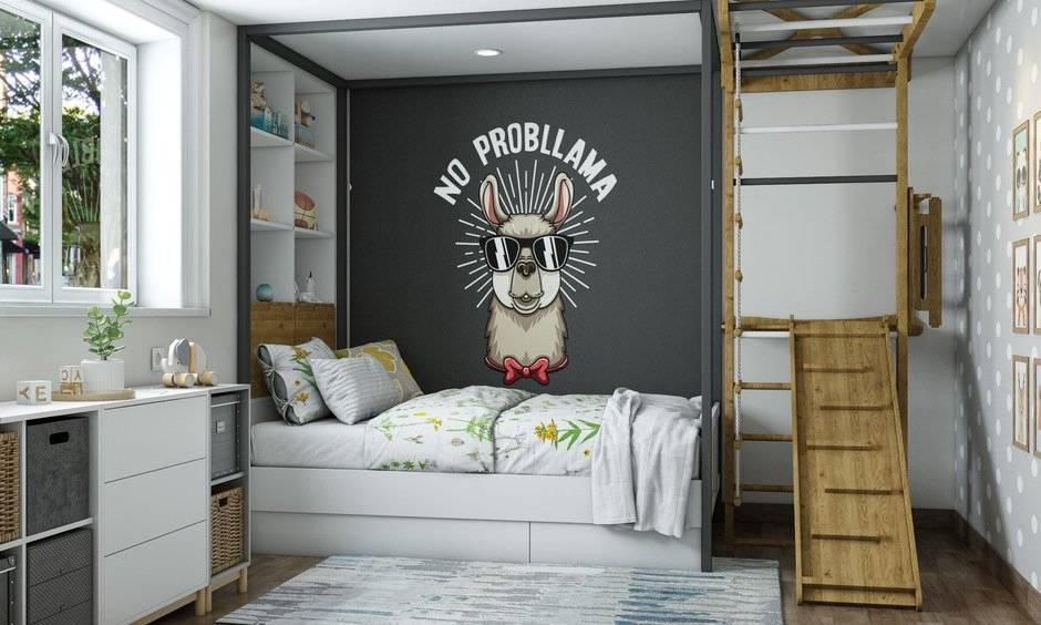 Multi-coloured quirky bedroom wall stencil design which brings enthusiasm to the space