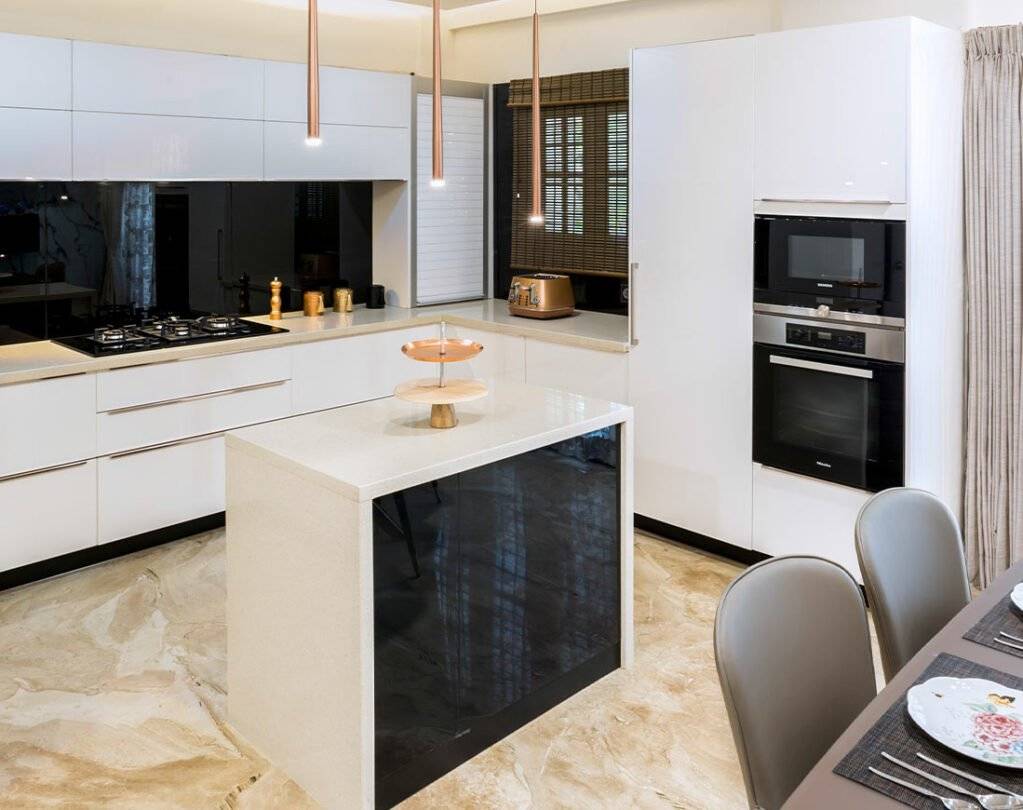 White modular kitchen designed by residential interior design bangalore