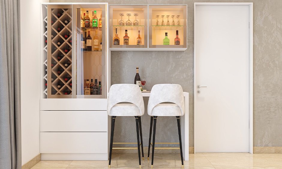 Small living room interior with a tall bar unit