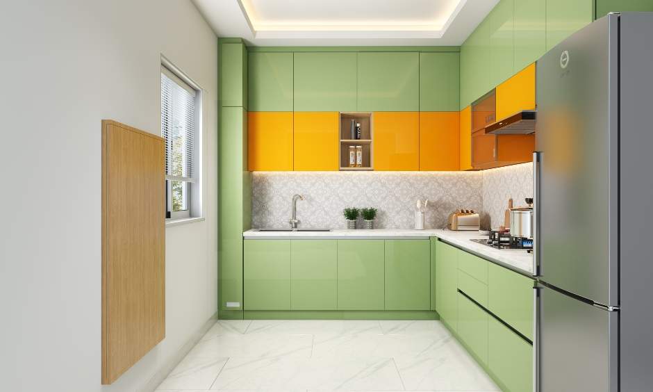 Maximizing space in green l-shaped kitchen with smart storage solutions